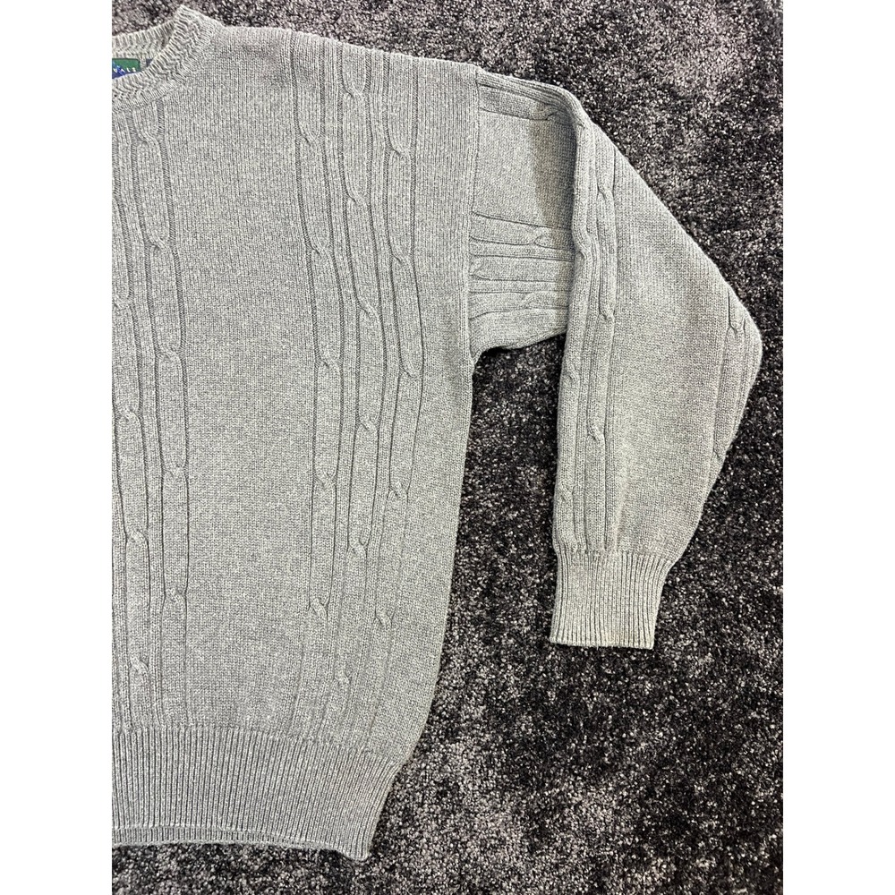 Vintage R&R Casuals Men's Gray Cable Knit Cotton Sweater Crewneck Pullover - Picture 2 of 6